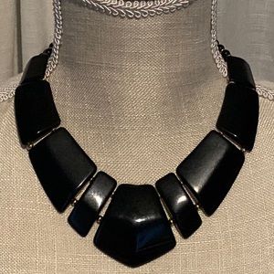 Napier Black Plastic Beaded Geometric Statement Necklace